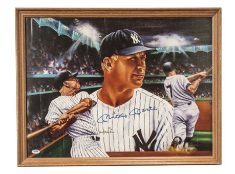 Mickey Mantle Signed and Framed Robert Stephen Simon Poster